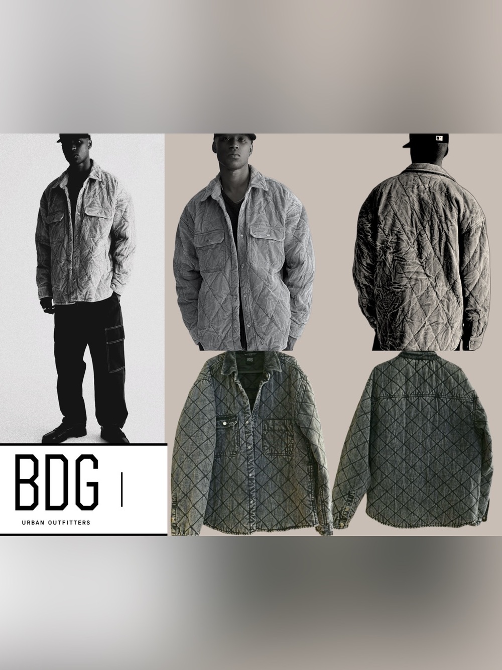 Urban Outfitters BDG Quilted Denim Shacket Gray Washed Button Front Size M